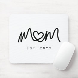 Simple Black Script Heart Mother Mum Established Mouse Mat