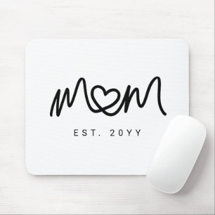 Simple Black Script Heart Mother Mum Established Mouse Mat