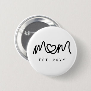 Simple Black Script Heart New Mum Established 6 Cm Round Badge