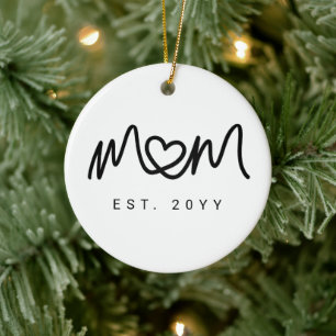 Simple Black Script Heart New Mum Established Ceramic Tree Decoration
