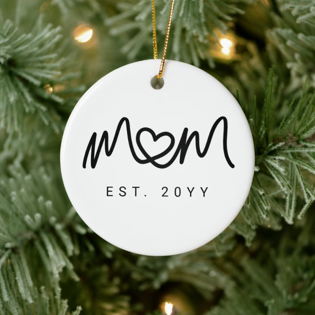 Simple Black Script Heart New Mum Established Ceramic Tree Decoration (Tree)