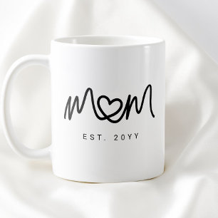 Simple Black Script Heart New Mum Established Est Coffee Mug