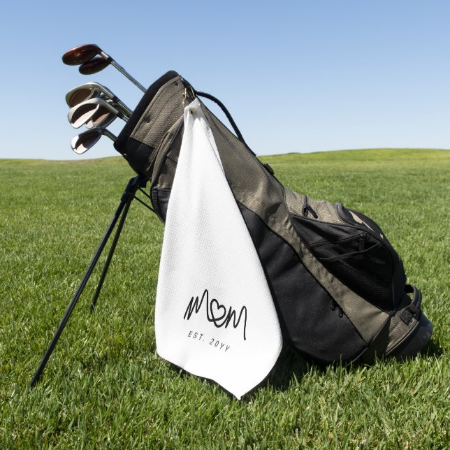 Simple Black Script Heart New Mum Established Golf Towel (Green)