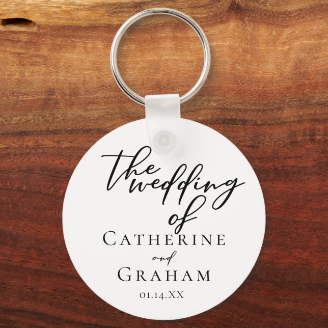 Simple Black Script Modern Formal Wedding Key Ring (Front)