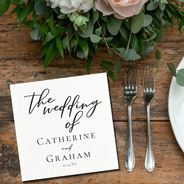 Simple Black Script Modern Wedding Napkin (Creator Uploaded)