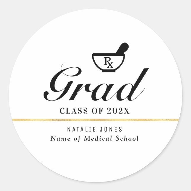 simple black script pharmacy graduation  classic round sticker (Front)