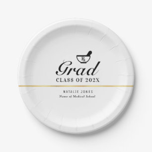 simple black script pharmacy graduation  paper plate