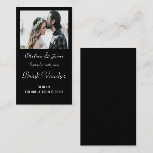 Simple Black Script Photo Wedding Drink Ticket