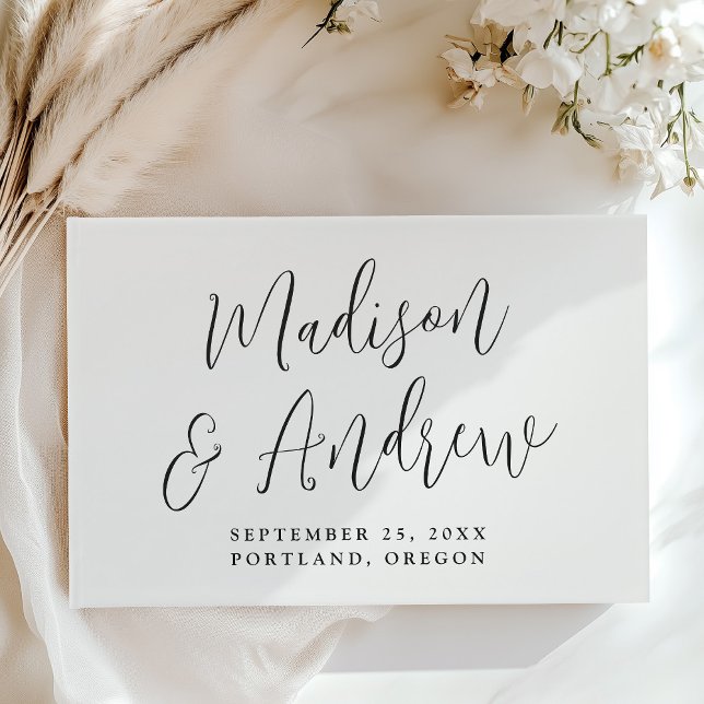 Simple Black Script Photo Wedding Guest Book (Creator Uploaded)