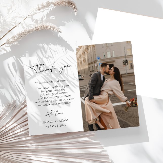Simple Black Script Photo Wedding Thank You Postcard (Simple Black Script Photo Wedding Thank You Postcard)