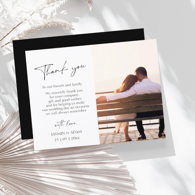 Simple Black Script Photo Wedding Thank You Postcard (Creator Uploaded)