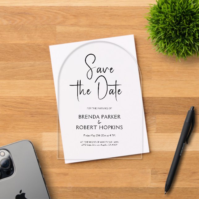 Simple Black Script Save The Date Acrylic Invitations (Insitu (Invitation Card))