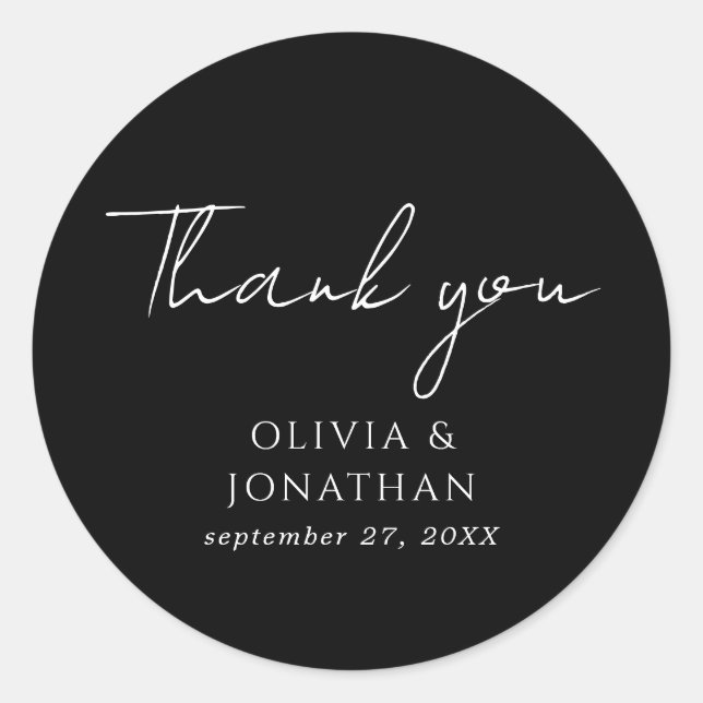 Simple Black Script Thank You Favour Wedding Classic Round Sticker (Front)
