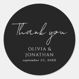 Simple Black Script Thank You Favour Wedding Classic Round Sticker