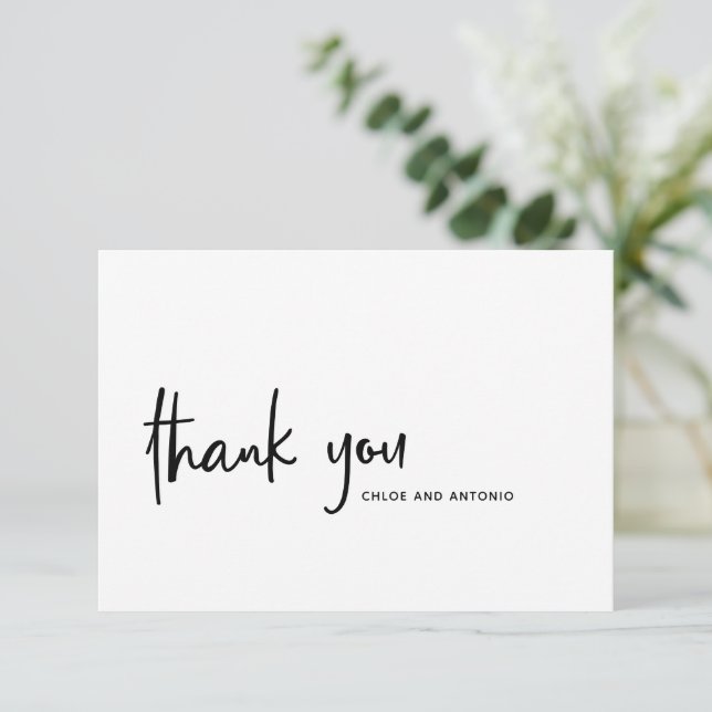 Simple Black Script Typography Thank You Card (Standing Front)