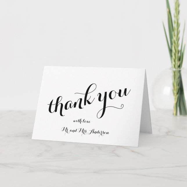 Simple Black Script | Wedding Thank You Card (Front)