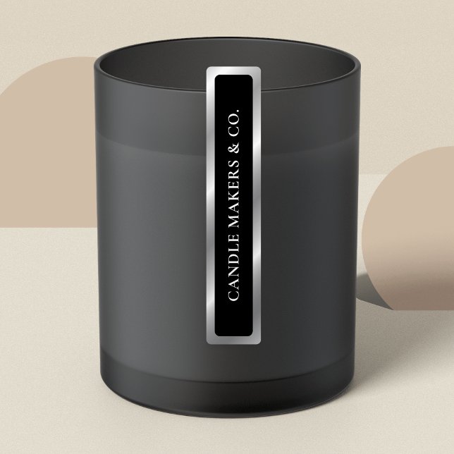 Simple Black Silver Tamper Proof Thin Candle Label (Black and faux silver effect thin product labels, extra strong tamper-proof stickers)