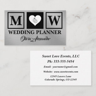 Simple Black Silver Wedding Planner Business Card