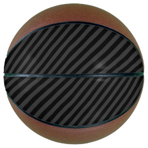Simple Black & Smoky Black Narrow Diagonal Stripes Basketball