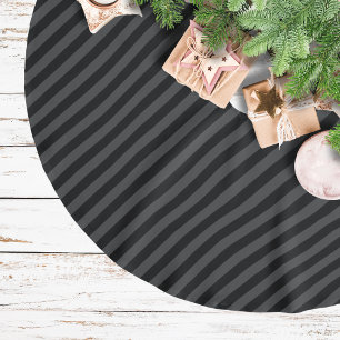Simple Black & Smoky Black Narrow Diagonal Stripes Brushed Polyester Tree Skirt