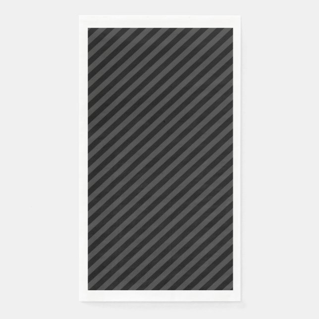 Simple Black & Smoky Black Narrow Diagonal Stripes Napkin (Front)