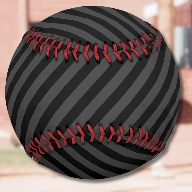 Simple Black & Smoky Black Narrow Diagonal Stripes Softball (Creator Uploaded)