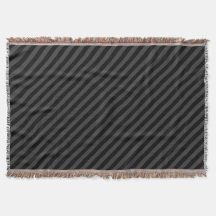 Simple Black & Smoky Black Narrow Diagonal Stripes Throw Blanket