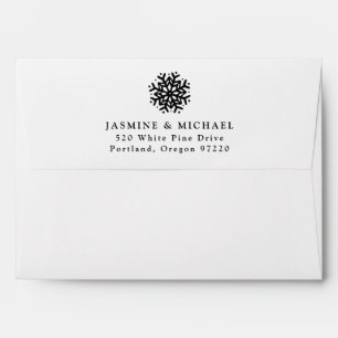 Simple Black Snowflake Wedding Return Address Envelope
