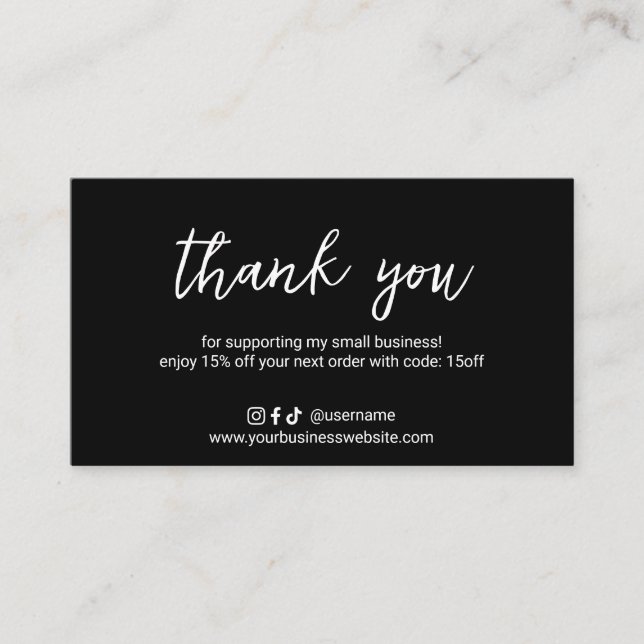 Simple Black Social Media Icons Elegant Modern Discount Card (Front)