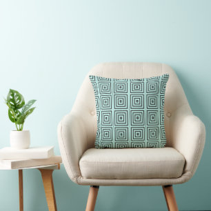 Simple Black Squares Pattern on Pale Teal Cushion