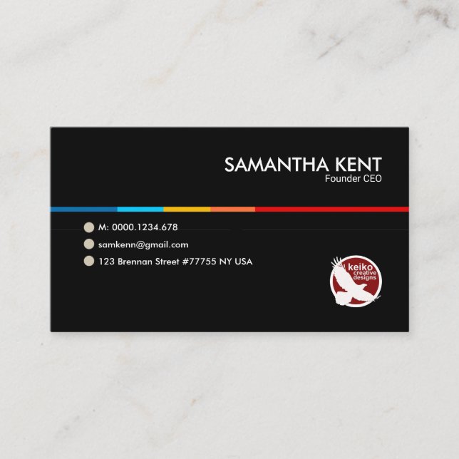 Simple Black Striking Line CEO Founder Business Card (Front)