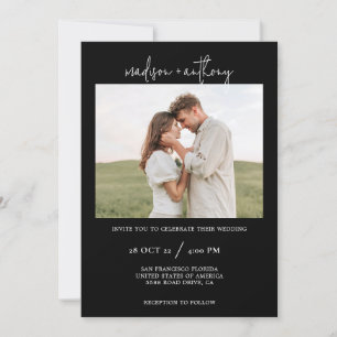 Simple Black Stylish Script with Photo Wedding Invitation