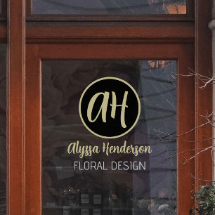 Simple Black & Tan Florist Business Logo & Text Window Cling