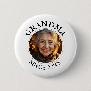Simple Black Text and Photo Grandma Since 6 Cm Round Badge