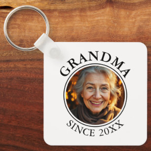 Simple Black Text and Photo Grandma Since Key Ring