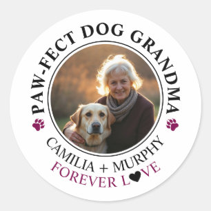 Simple Black Text Funny Dog Grandma Photo Classic Round Sticker