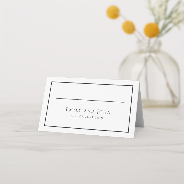 Simple Black Typography and Border Place Card (Front)