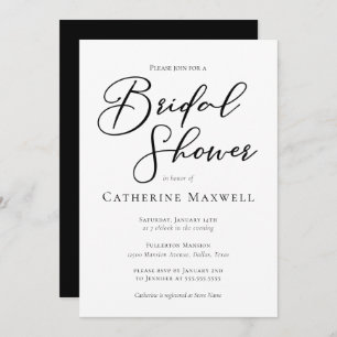 Simple Black Typography Chic Modern Bridal Shower Invitation