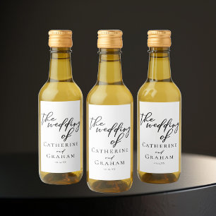 Simple Black Typography Modern Formal Wedding Mini Wine Label