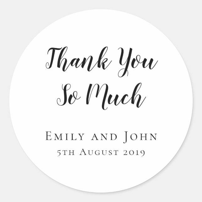Simple Black Typography Wedding Favour Classic Round Sticker (Front)