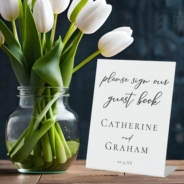 Simple Black Typography Wedding Guest Book Pedestal Sign (Creator Uploaded)