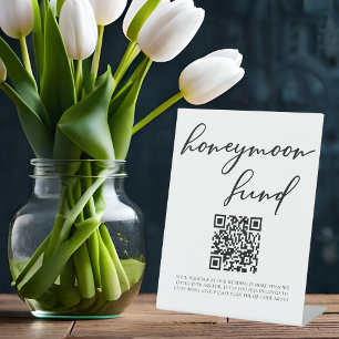 Simple Black Typography Wedding Honeymoon Fund Pedestal Sign