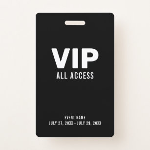 Simple Black VIP All Access Pass Event ID Badge