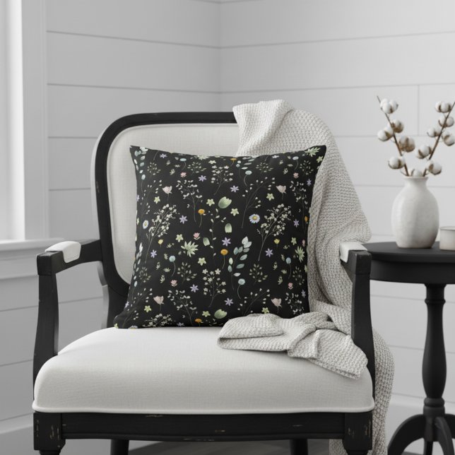 Simple Black Watercolor Floral Pattern Cushion (Creator Uploaded)