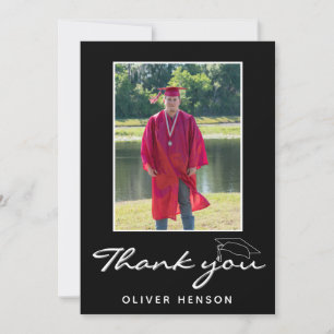 Simple Black Watercolor Graduation Photo Thank You Card