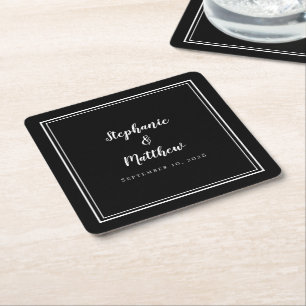 Simple Black Wedding Modern Minimalist Chic Party Square Paper Coaster