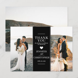 Simple Black Wedding Photo Thank You Card