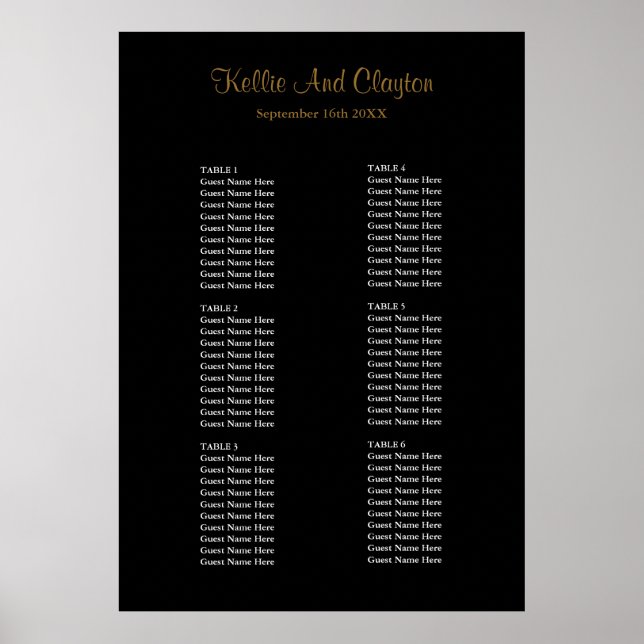 Simple Black Wedding Seating Chart (Front)