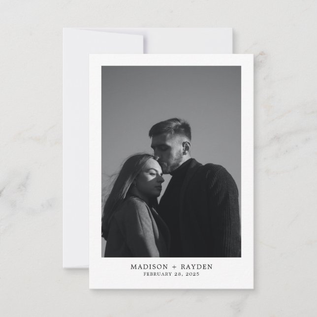 Simple Black Wedding Thank you Card with Photo (Front)