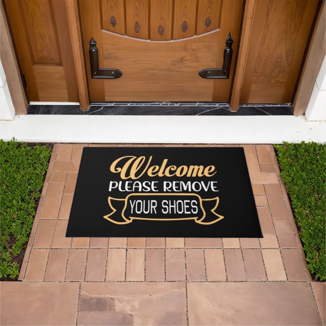Simple Black Welcome Please Remove Your Shoes Doormat (Outdoor)